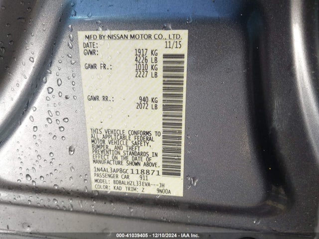 Nissan Altima 2.5 Sr 2016 1N4AL3AP8GC118871 Image 9