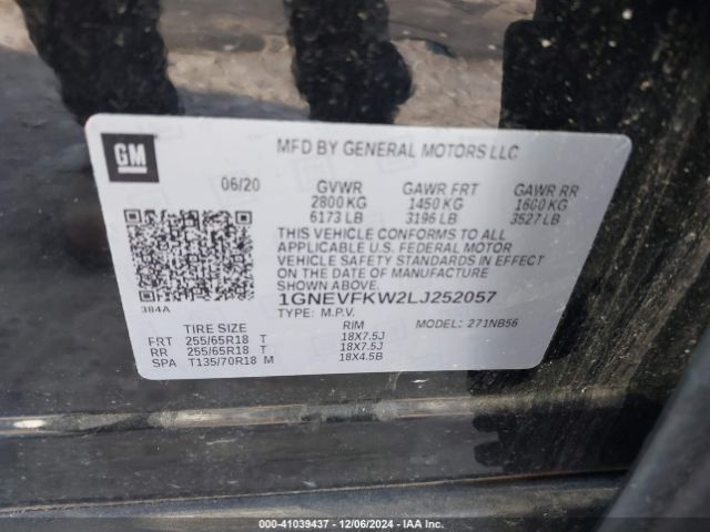 1GNEVFKW2LJ252057 Chevrolet Traverse Awd Ls
