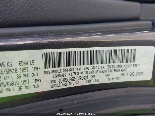 1C4RDJAG2FC223421 Dodge Durango Sxt