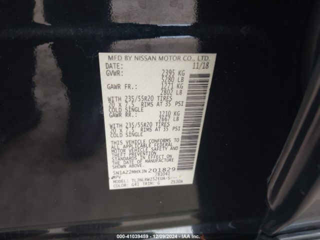 5N1AZ2MHXJN201829 Nissan MURANO SL