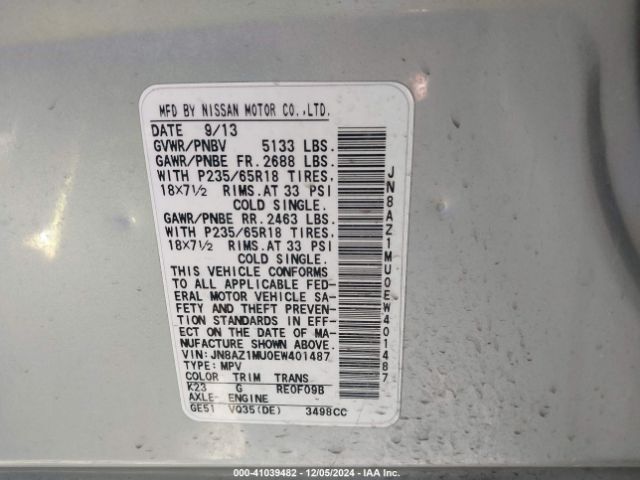 JN8AZ1MU0EW401487 Nissan MURANO S