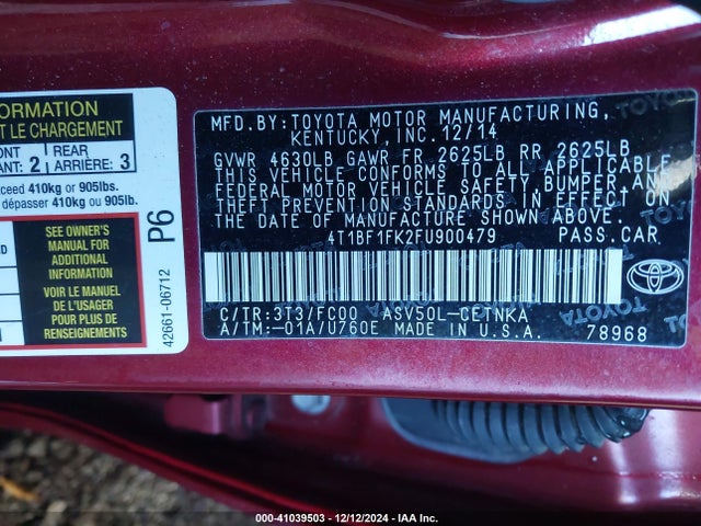 Toyota CAMRY LE 2015 4T1BF1FK2FU900479 Image 9