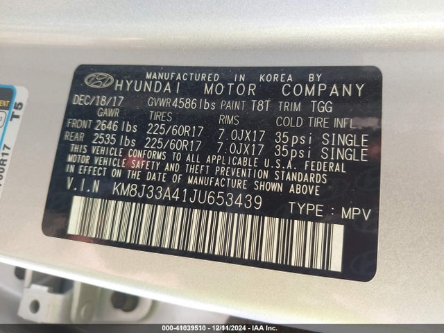 KM8J33A41JU653439 Hyundai gdi nu