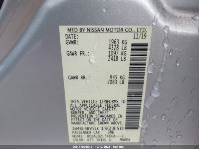 1N4BL4BV5LC192850 Nissan Altima S Fwd