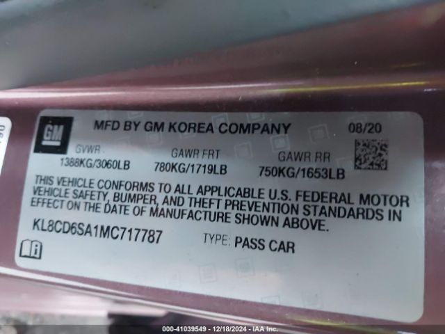 KL8CD6SA1MC717787 Chevrolet Spark Fwd 1lt Automatic