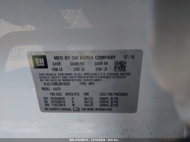 KL4CJ1SB0LB010528 Buick Encore Fwd Sport Touring