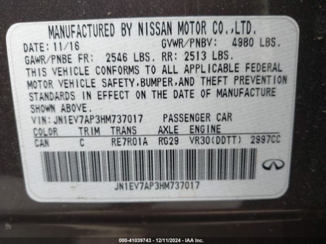 JN1EV7AP3HM737017 Infiniti Q50 3.0t Premium