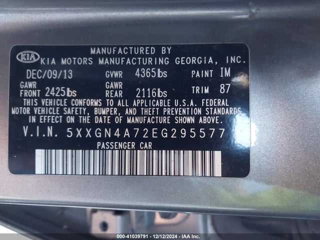 KIA OPTIMA EX 2014 5XXGN4A72EG295577 Image 9