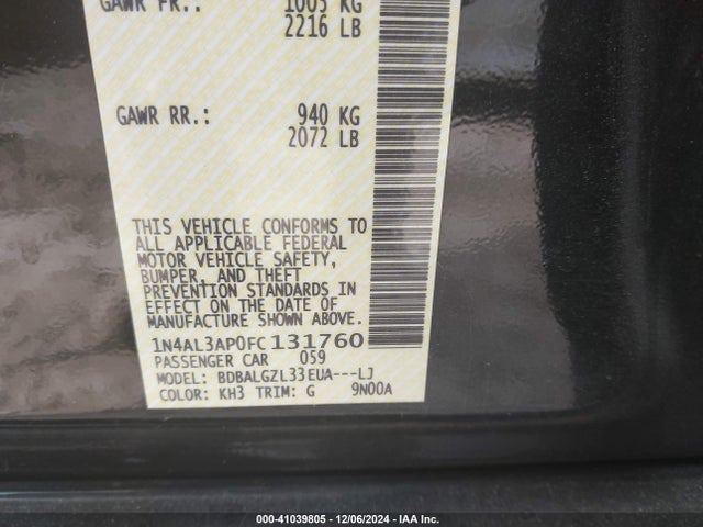 1N4AL3AP0FC131760 Nissan Altima 2.5 S