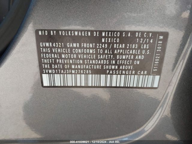 3VWD17AJ3FM276285 Volkswagen Jetta 1.8t Se