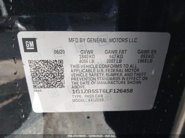 1G1ZB5ST6LF126458 Chevrolet Malibu Fwd Ls