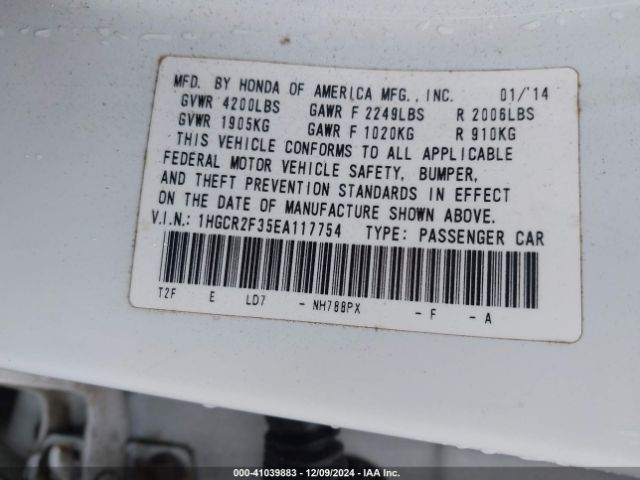 1HGCR2F35EA117754 Honda ACCORD LX