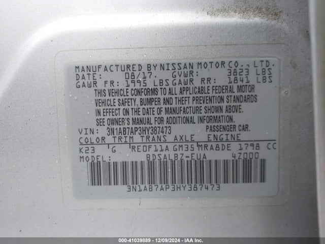 Nissan SENTRA S 2017 3N1AB7AP3HY387473 Image 9