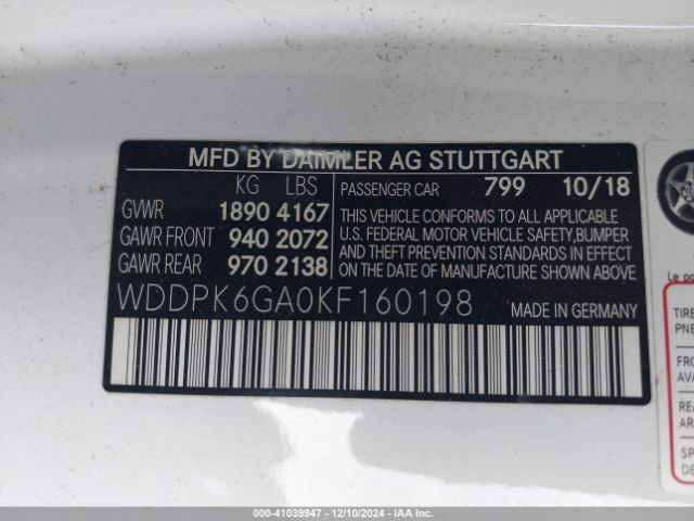 WDDPK6GA0KF160198 Mercedes-Benz Amg Slc 43