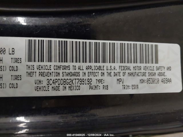 3C4PDDBG2KT799192 Dodge Journey Se Awd