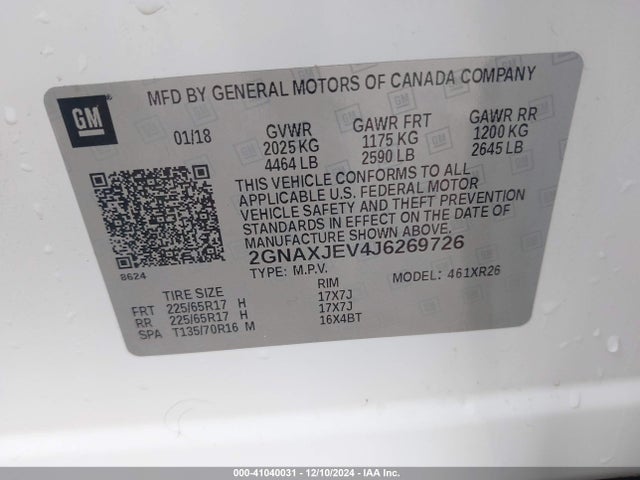 Chevrolet EQUINOX LT 2018 2GNAXJEV4J6269726 Image 9