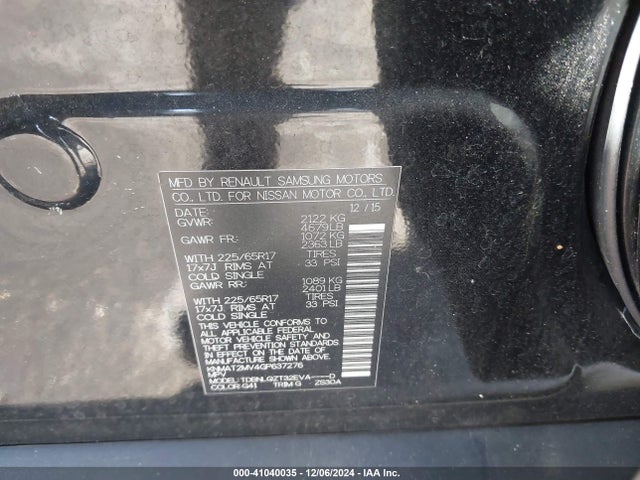 Nissan ROGUE SV 2016 KNMAT2MV4GP637276 Image 9