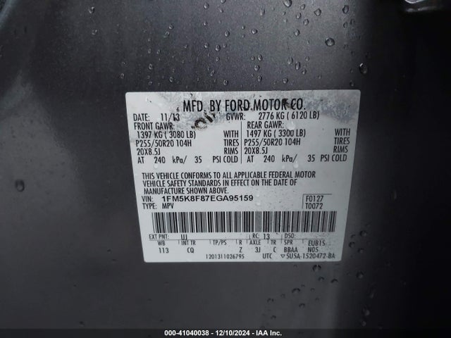Ford Explorer Limited 2014 1FM5K8F87EGA95159 Image 9