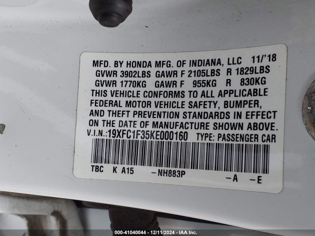 Honda CIVIC EX 2019 19XFC1F35KE000160 Image 9
