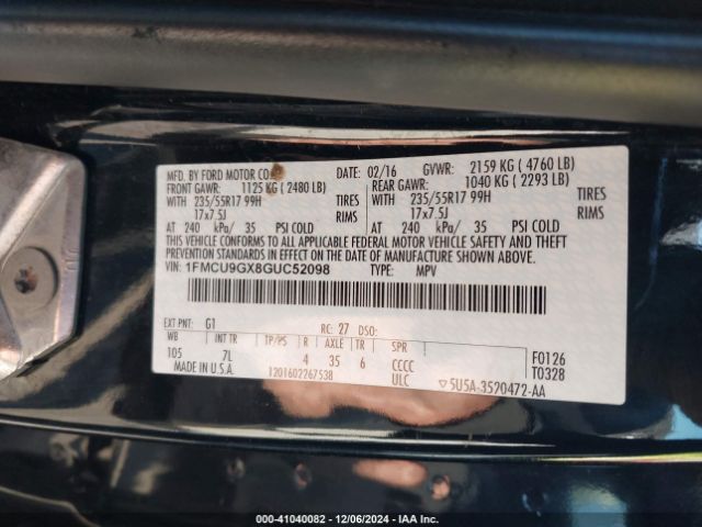 1FMCU9GX8GUC52098 Ford ESCAPE SE