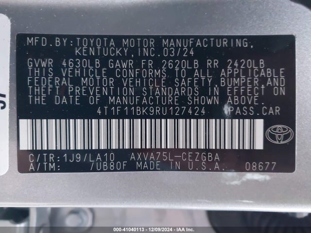 Toyota CAMRY XLE 2024 4T1F11BK9RU127424 Image 9