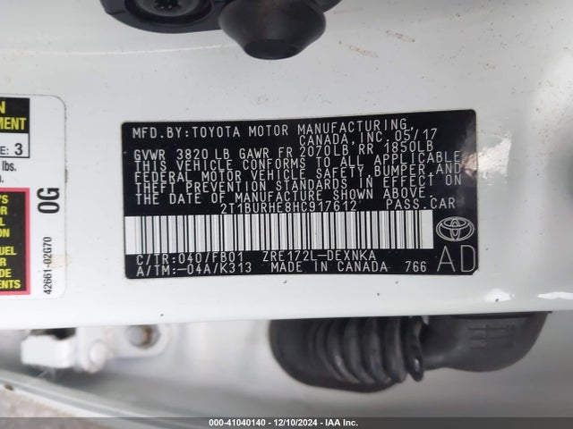 Toyota COROLLA LE 2017 2T1BURHE8HC917612 Image 9