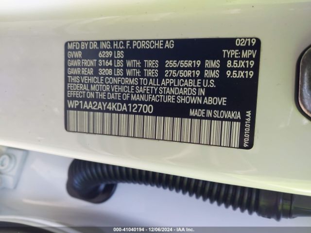 WP1AA2AY4KDA12700 Porsche Cayenne