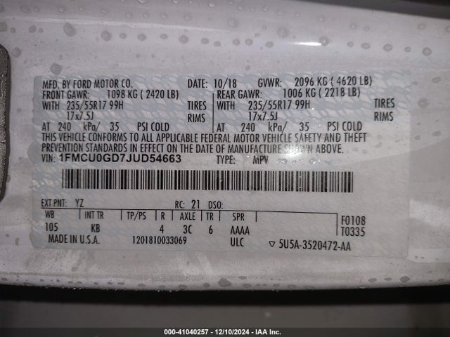 Ford ESCAPE SE 2018 1FMCU0GD7JUD54663 Image 9