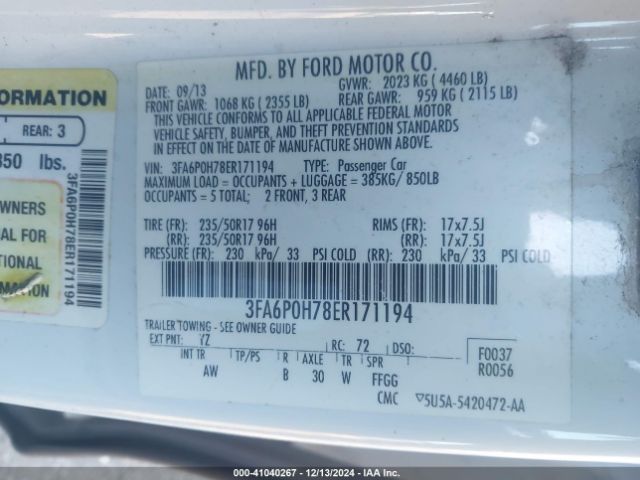 3FA6P0H78ER171194 Ford FUSION SE