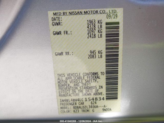 1N4BL4BV4LC154834 Nissan Altima S Fwd