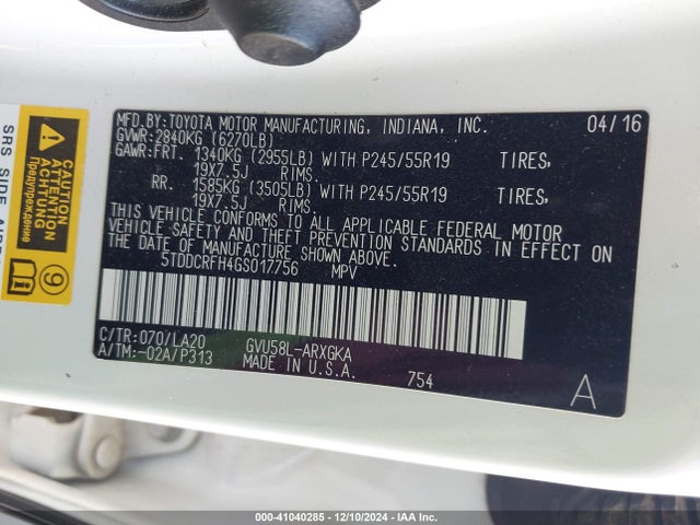 5TDDCRFH4GS017756 Toyota Highlander Hybrid Limited Platinum V6
