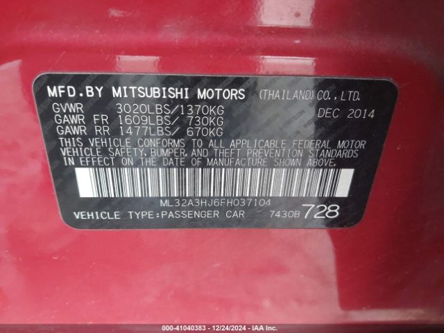 ML32A3HJ6FH037104 Mitsubishi MIRAGE DE