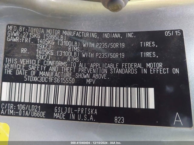 Toyota Sienna Se 8 Passenger 2015 5TDXK3DC1FS615550 Image 9