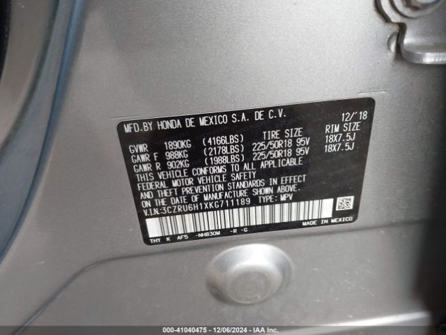 3CZRU6H1XKG711189 Honda HR-V SPORT