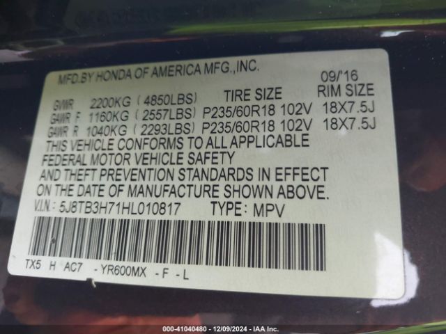 5J8TB3H71HL010817 Acura Rdx Advance Package