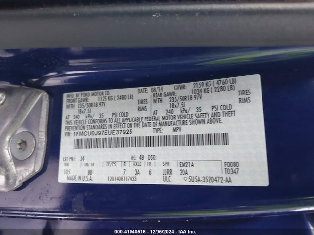 Ford Escape Titanium 2014 1FMCU0J97EUE37925 Image 9