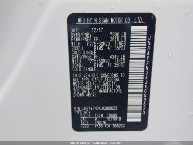 JN8AY2NDXJX000623 Nissan Armada Sl
