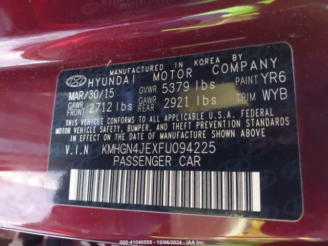 KMHGN4JEXFU094225 Hyundai Genesis 3.8