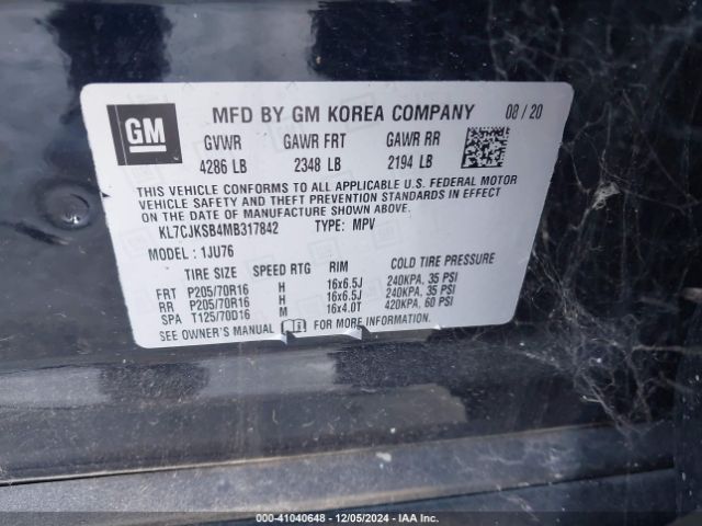 KL7CJKSB4MB317842 Chevrolet Trax Fwd Ls