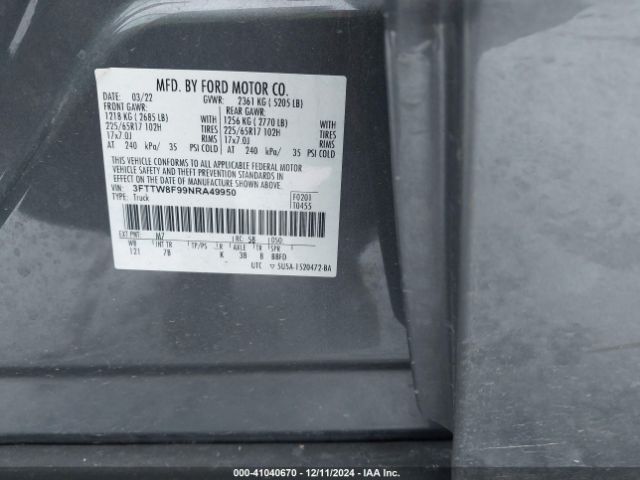 3FTTW8F99NRA49950 Ford Maverick Xlt