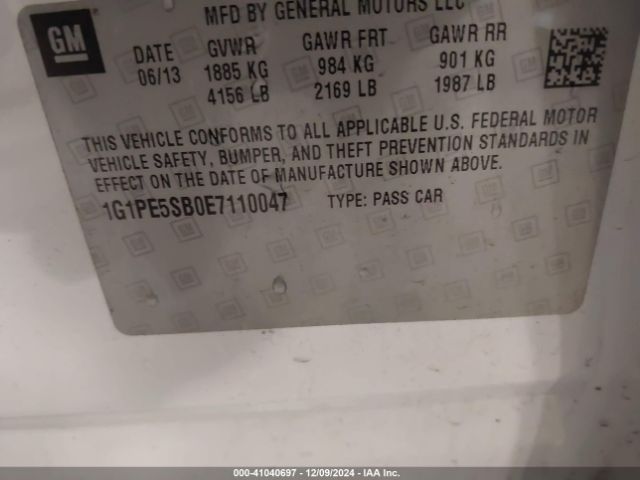 1G1PE5SB0E7110047 Chevrolet Cruze 2lt Auto
