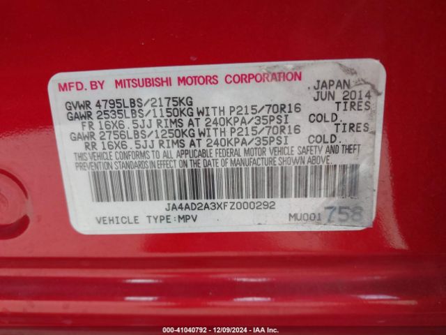 2015 MITSUBISHI OUTLANDER JA4AD2A3XFZ000292 Photo 8