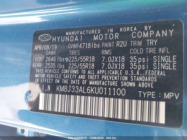 KM8J33AL6KU011100 Hyundai TUCSON SEL