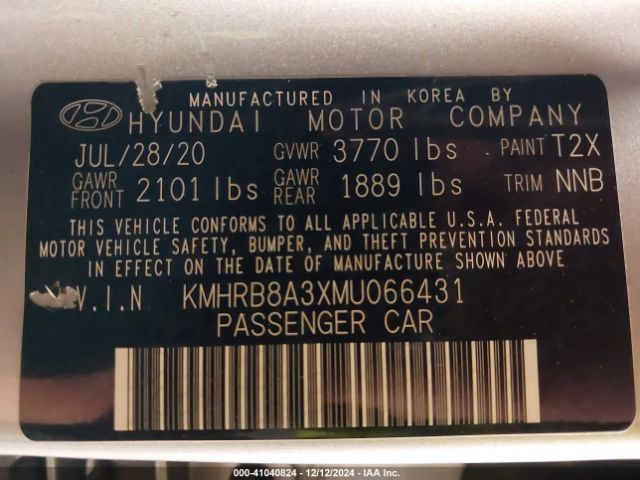 KMHRB8A3XMU066431 Hyundai Venue Se