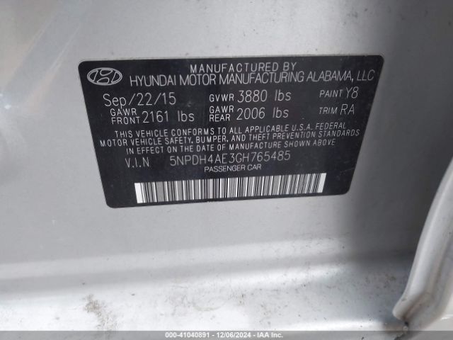 5NPDH4AE3GH765485 Hyundai ELANTRA SE