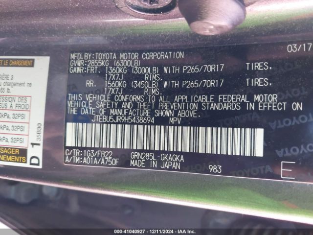 JTEBU5JR9H5438694 Toyota 4RUNNER SR5