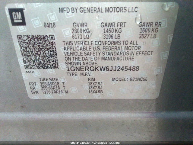 1GNERGKW6JJ245488 Chevrolet Traverse 1lt