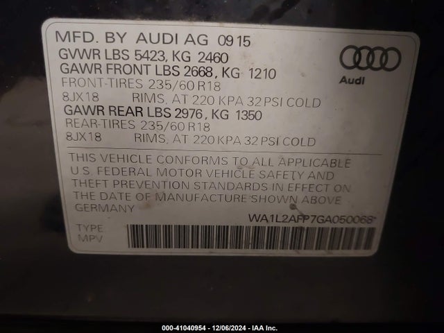 Audi Q5 2.0t Premium 2016 WA1L2AFP7GA050068 Image 9
