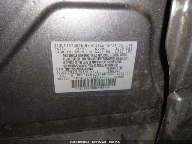 3N1CP5CV0ML492764 Nissan KICKS SV