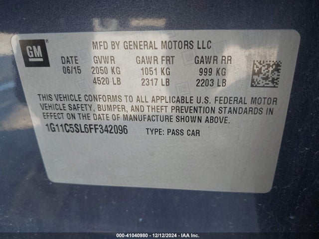 Chevrolet MALIBU 1LT 2015 1G11C5SL6FF342096 Image 9